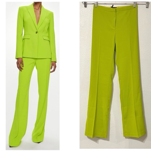 NEW Pinko Vibrant Lime Green Pants Hulka Pantalone Flared-fit with a high waist